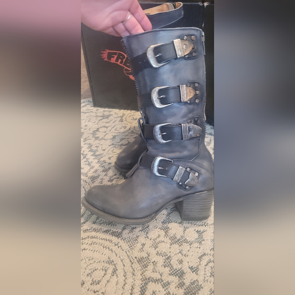 Freebird by Steven Gray Leather Buckle Combat Boots